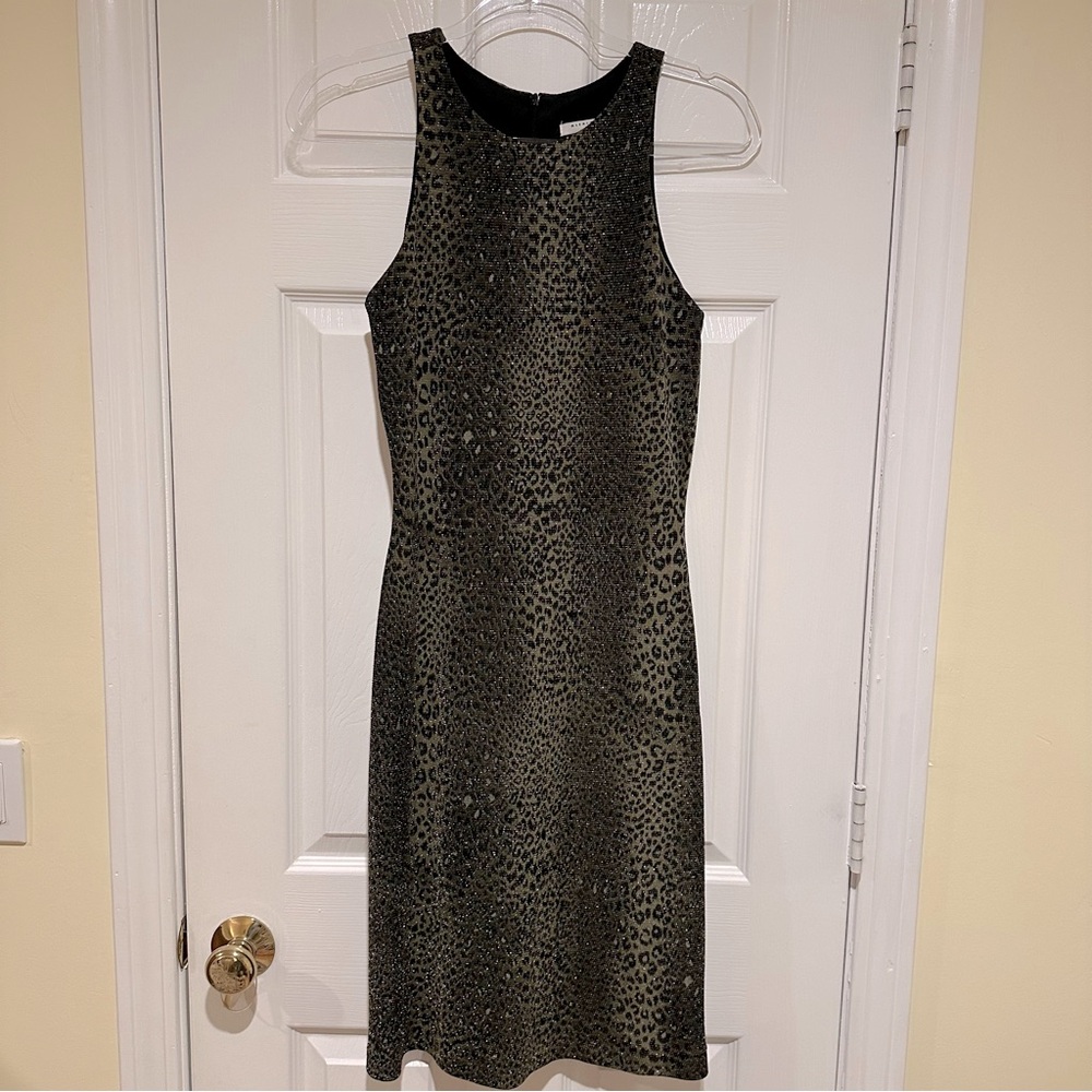 Alexia Admor leopard black olive green gold sleeveless long tight dress S M